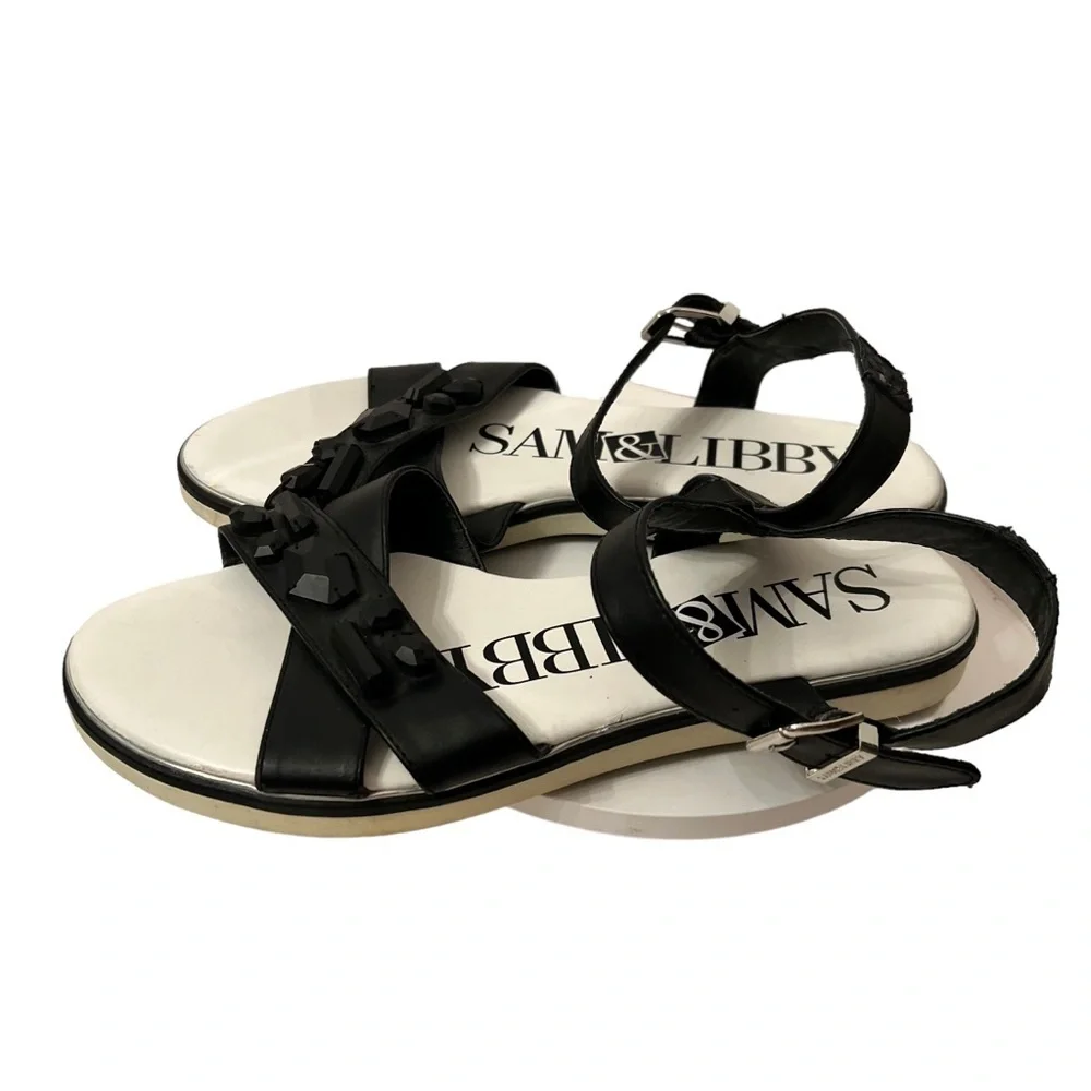 Sam & Libby Embellished Black & White Strap Sandals Size 10